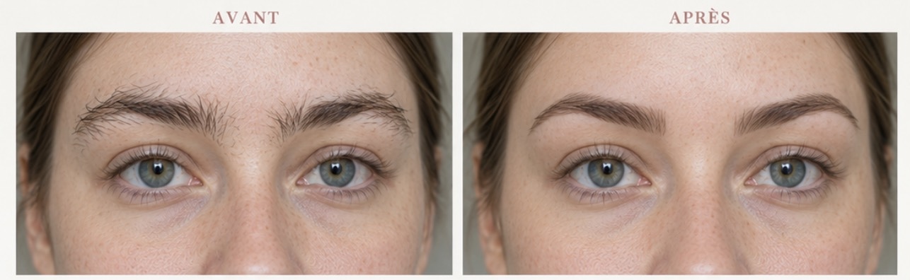 Comparaison avant et après d'une ligne de sourcils, vue de face